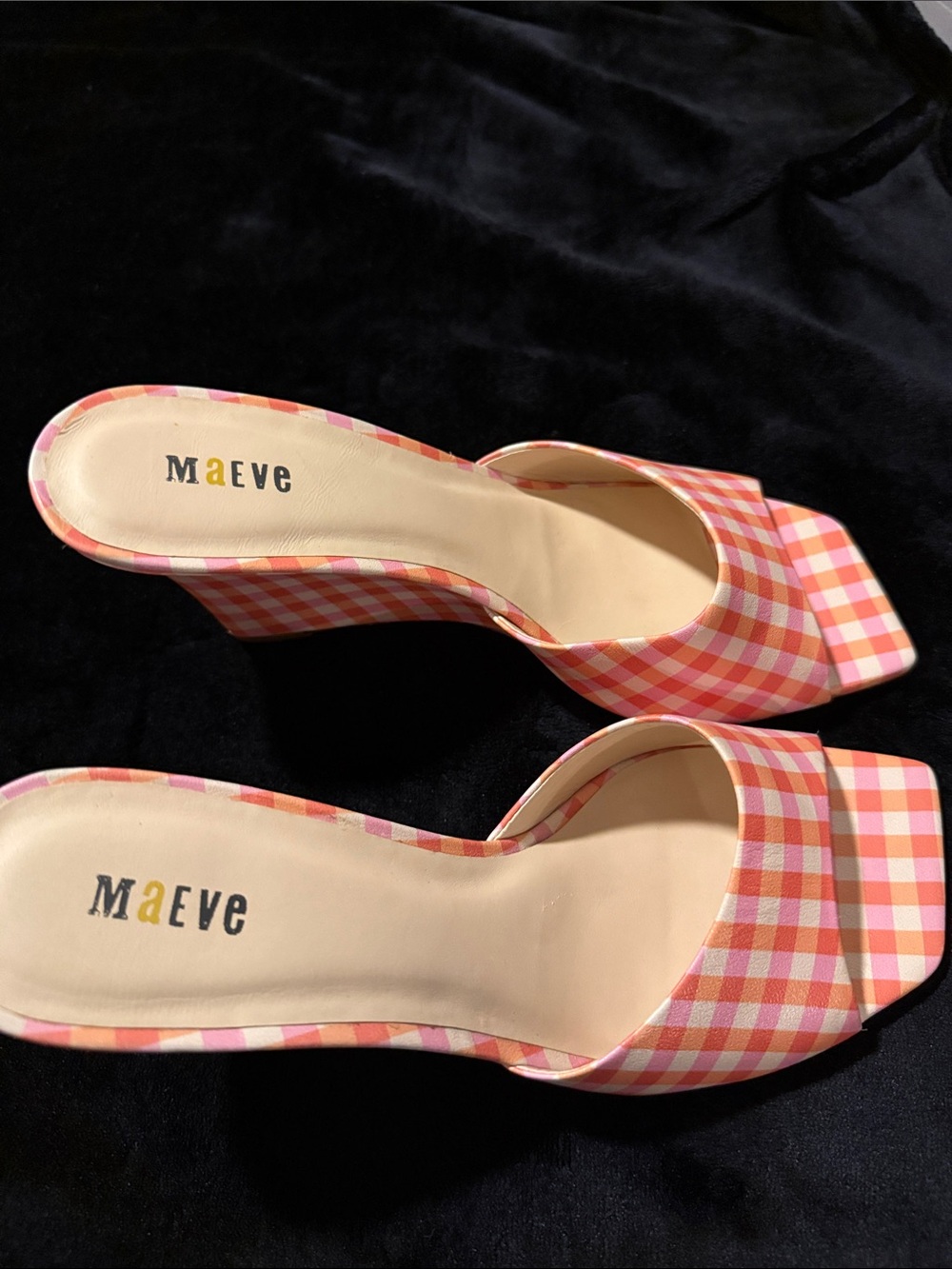 Maeve Pink & Orange Gingham Mule Sandals